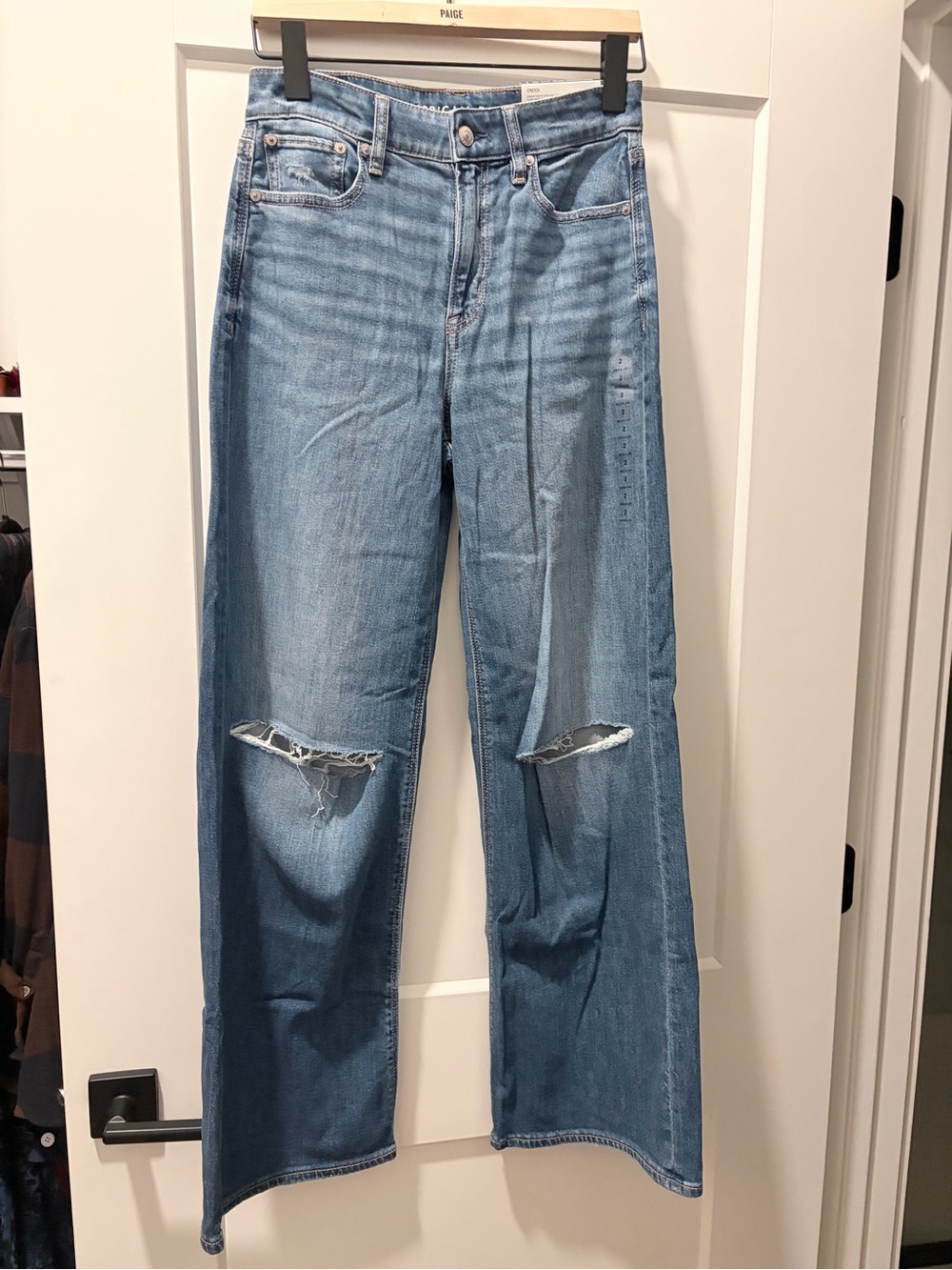 American Eagle Light Wash Distressed Dreamy Drape Wide Leg Jeans